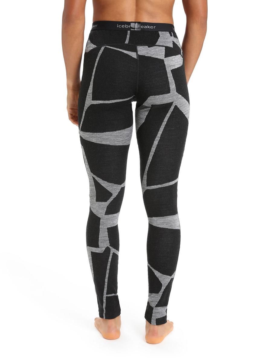 Women's Icebreaker Merino 250 Vertex Thermal Leggings Fractured Landscapes Base Layers Black / Jet Heather | CA 1068FDNM